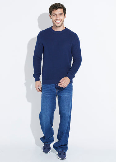 Pull col rond maille torsadée pur coton Marine