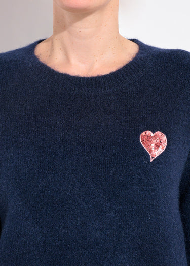 Pull col rond détail motif sequins Marine