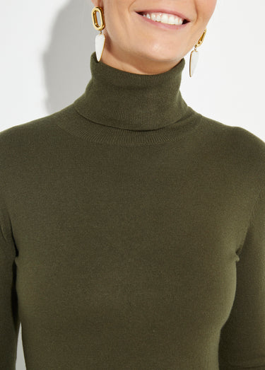 Pull fin en maille avec col roulé Kaki