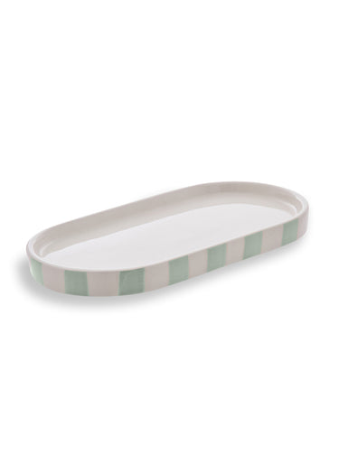 Plateau ovale en céramique rayée Celadon