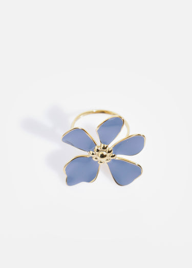 Bague acier inoxydable motif fleur azur Dore/Bleu