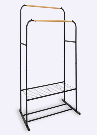 Portant vêtements double métal et bambou Noir / Bois
