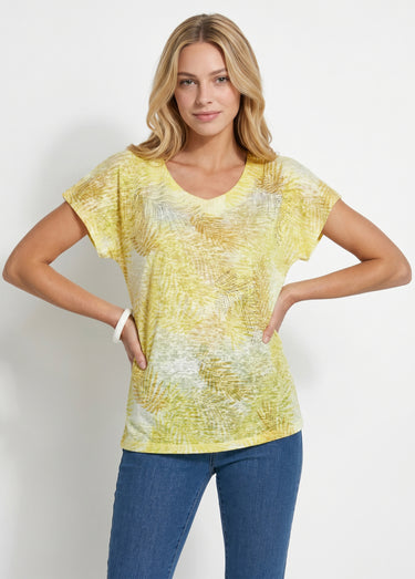T-shirt imprimé court maille dévorée Jaune