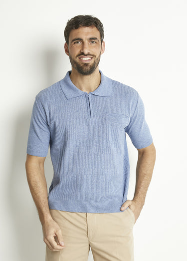 Polo zippé uni manches courtes coton cardé Jean