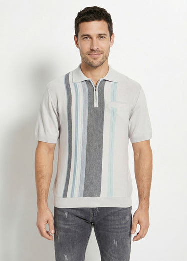 Polo zippé manches courtes rayures jacquard Gris