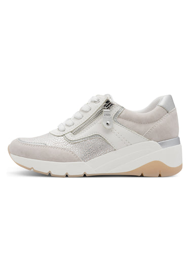 Sneakers métallisées semelle compensée Blanc/Gris