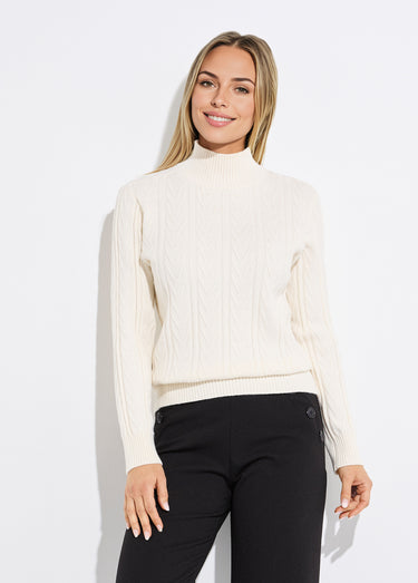 Pull chaud col montant côtelé et torsadé Ecru