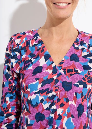 T-shirt chaud évasé col V imprimé multicolore Imprime/Bleu