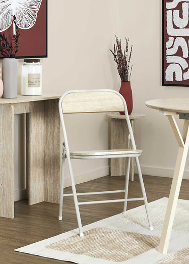 Chaises pliantes métal et effet pierre Blanc/Beige