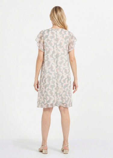 Robe en voile fil métallisé motif ginkgo Écru / Tilleul