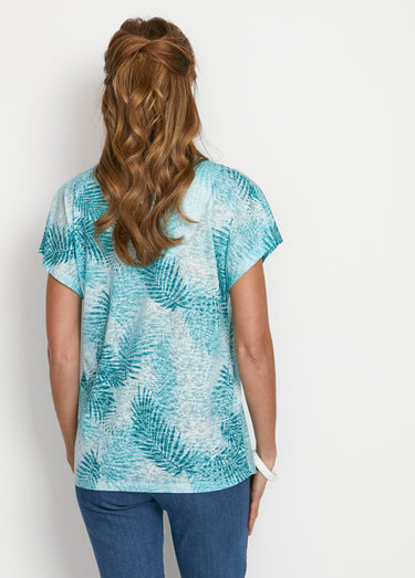 T-shirt imprimé court maille dévorée Emeraude