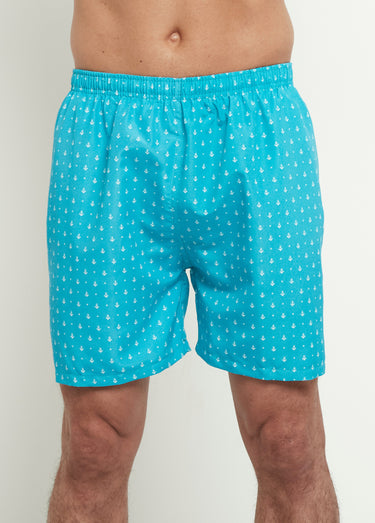 Caleçon de bain micro motif ancres Turquoise