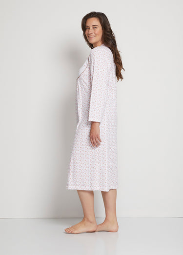 Chemise de nuit interlock boutonnée Imprime Peche