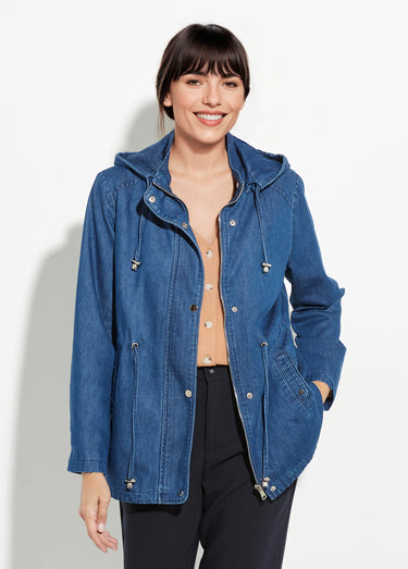 Parka en denim avec capuche amovible Bleu Jean