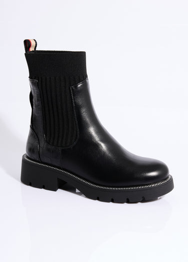 Boots crantées hautes façon chaussettes Noir