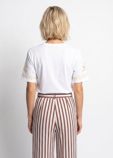 T-shirt manches broderies ajourées Blanc