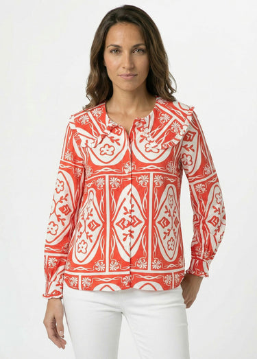 Chemisier col claudine, motif fantaisie Rouge Imprime