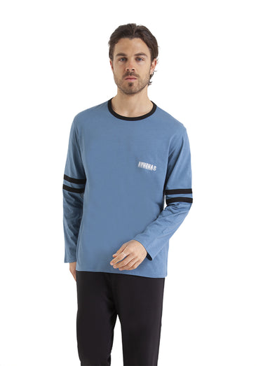 Pyjama long en coton homme Bleu/Noir