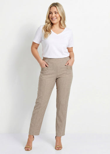 Pantalon ceinture élastiquée ajouré Beige