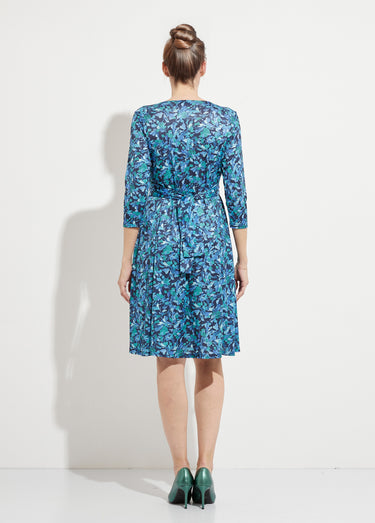 Robe courte cache-coeur maille fleurie Bleu/Vert