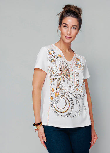 T-shirt motif floral avec broderies Naturel