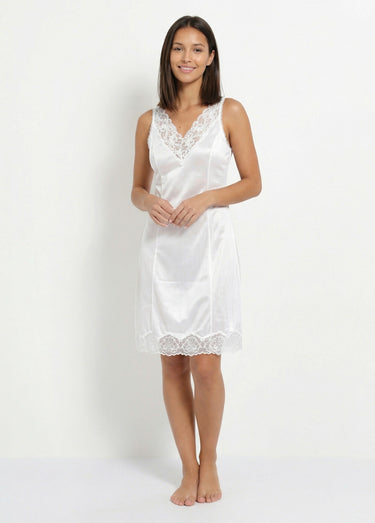Fond de robe satiné antistatique et dentelle Blanc