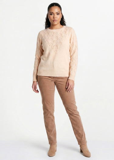 Pull doux uni col rond maille fantaisie Beige