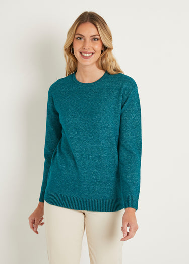 Pull chiné court col rond avec laine Canard