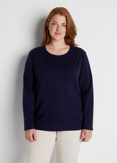 T-shirt marinière court coton manches longues Uni Marine
