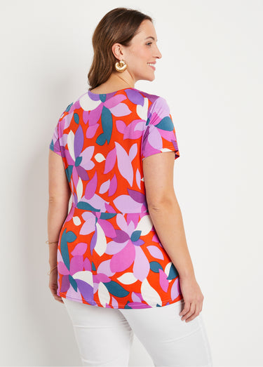 T-shirt long évasé drapé imprimé Orange/Violet