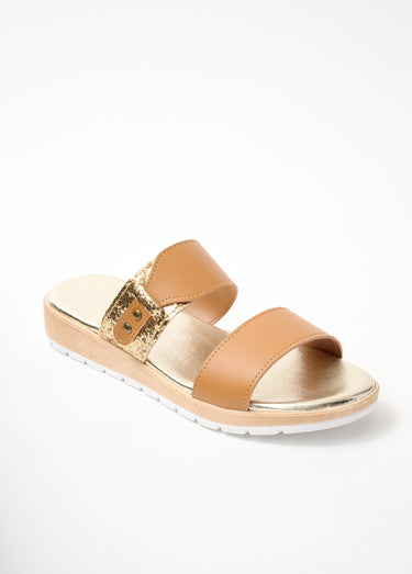 Mule pailletée largeur confort Camel