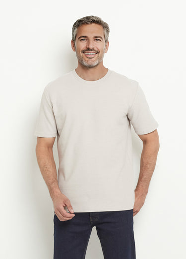 T-shirt col rond épais maille texturée Beige