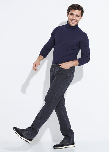 Jean denim 5 poches bas resserré, foncé 1G Noir