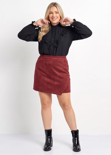 Jupe short en suédine, taille élastiquée Bordeaux