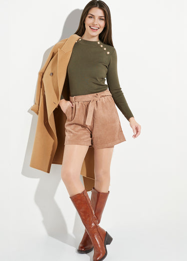 Short en velours à grosses cotes Camel