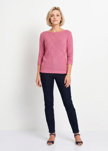 Pull col bateau manches 3/4 Rose