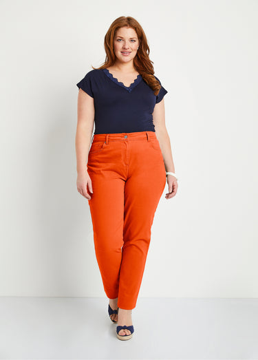 Pantalon droit coton stretch 5 poches Orange
