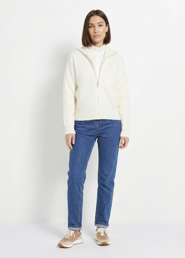Pull zippé en maille avec col montant Beige