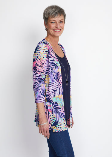 Tee-shirt long effet 2 en 1 Marine/Parme