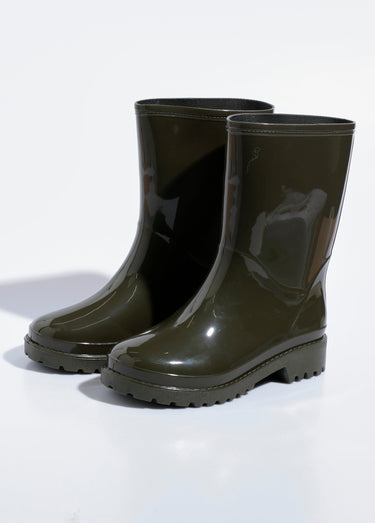 Bottines de pluie unies, semelle crantée Vert