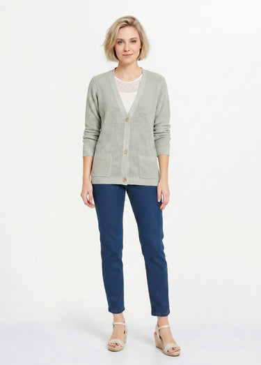 Gilet long boutonné brillant manches longues Menthe