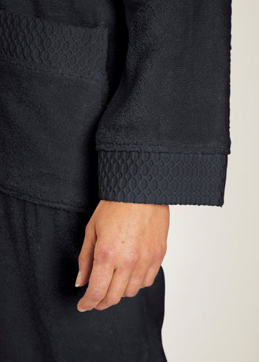 Peignoir éponge pur coton forme kimono Noir