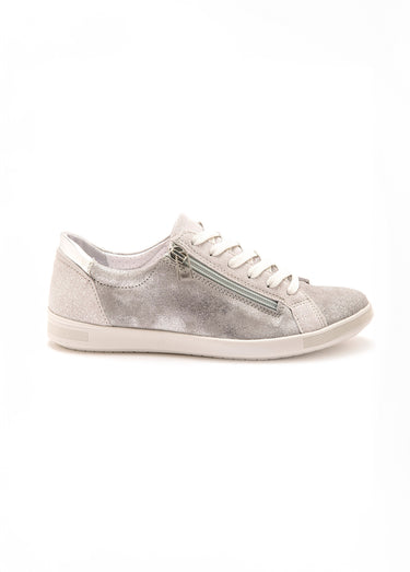 Baskets cuir lacets et zip, semelle confort Gris Argent