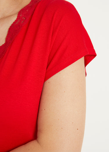 T-shirt court extensible dentelle Rouge