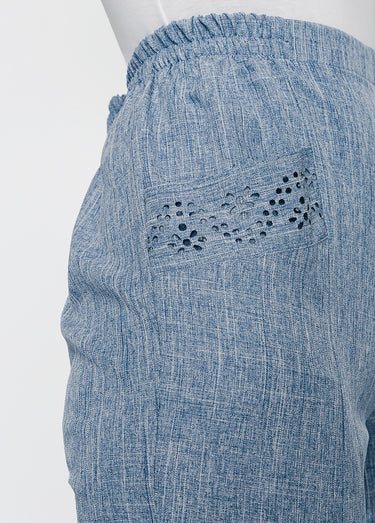 Pantalon ceinture élastiquée ajouré Bleu