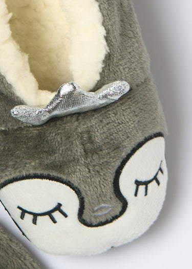 Chaussons + masque sommeil maille peluche Gris