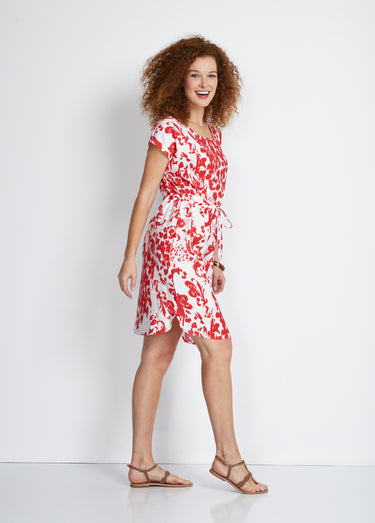 Robe courte imprimée manches kimono Blanc/Rouge