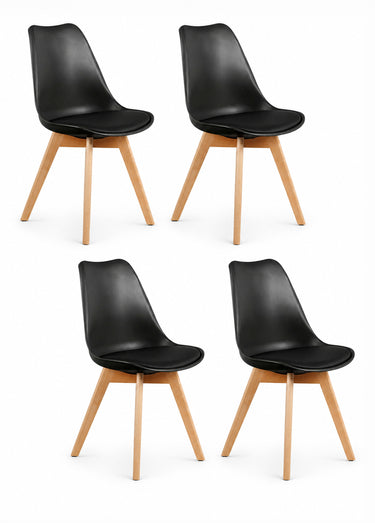 Set 4 Chaises assise coque et pieds bois Noir