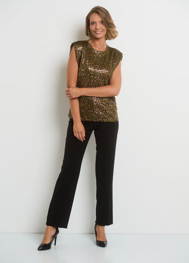 T-shirt imprimé animalier sans manches Kaki Imprime