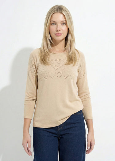 Pull fin ajouré manches longues raglan Beige